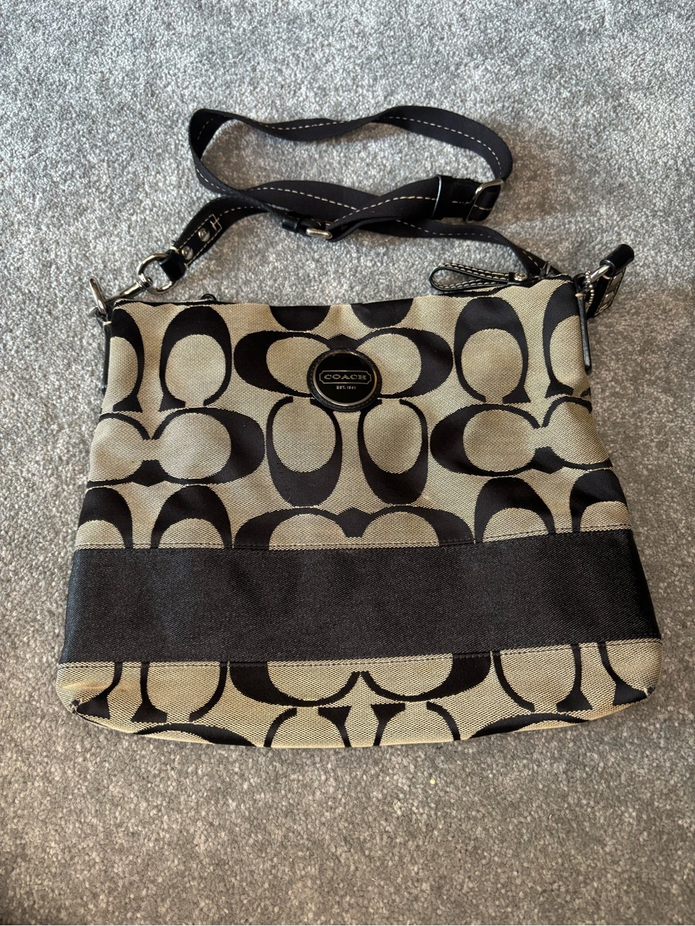 Coach Signature Monogram Crossbody in Tan and Black